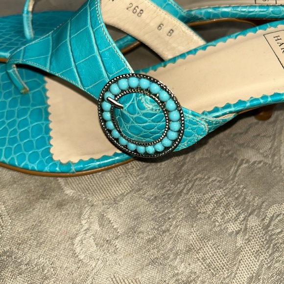 Harold's womens Turquoise 2" embossed print Sandals/Slides Sz 6B Made in italy - Picture 8 of 16